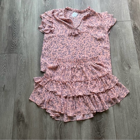 misa los angeles pink paisley chiffon skirt nahla  + top Maria set Size Medium - Picture 5 of 13